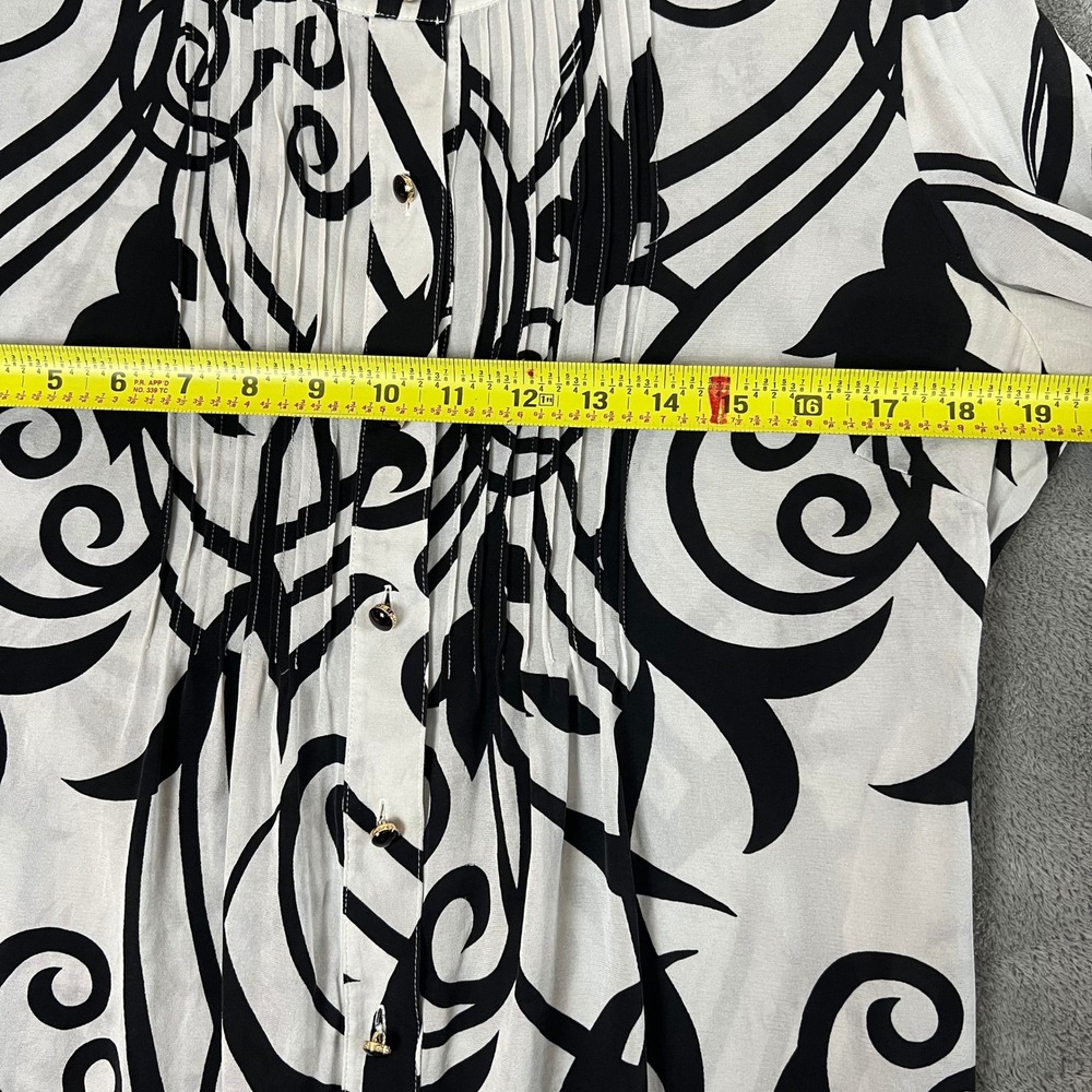 St John Blouse Womens 8 Black White Abstract Pleated Long Sleeve Career - Picture 11 of 12